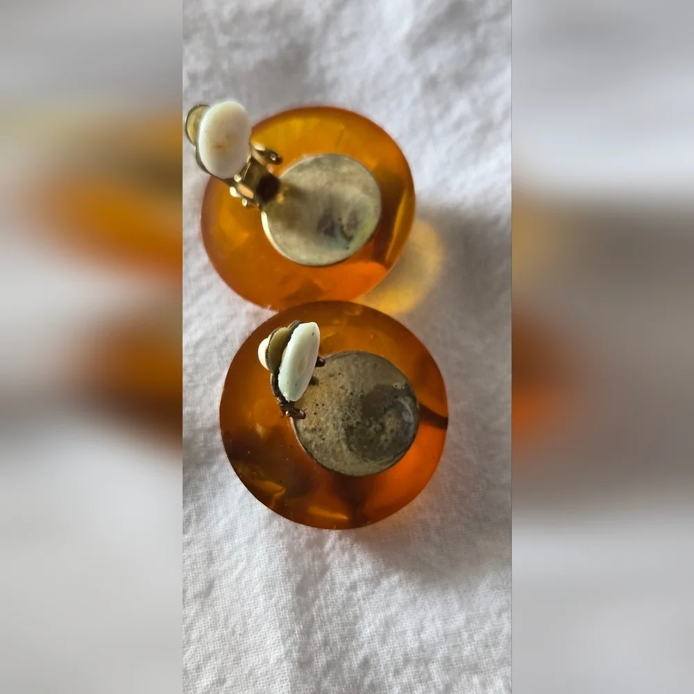 Vtg Amber Clip Ons Earrings